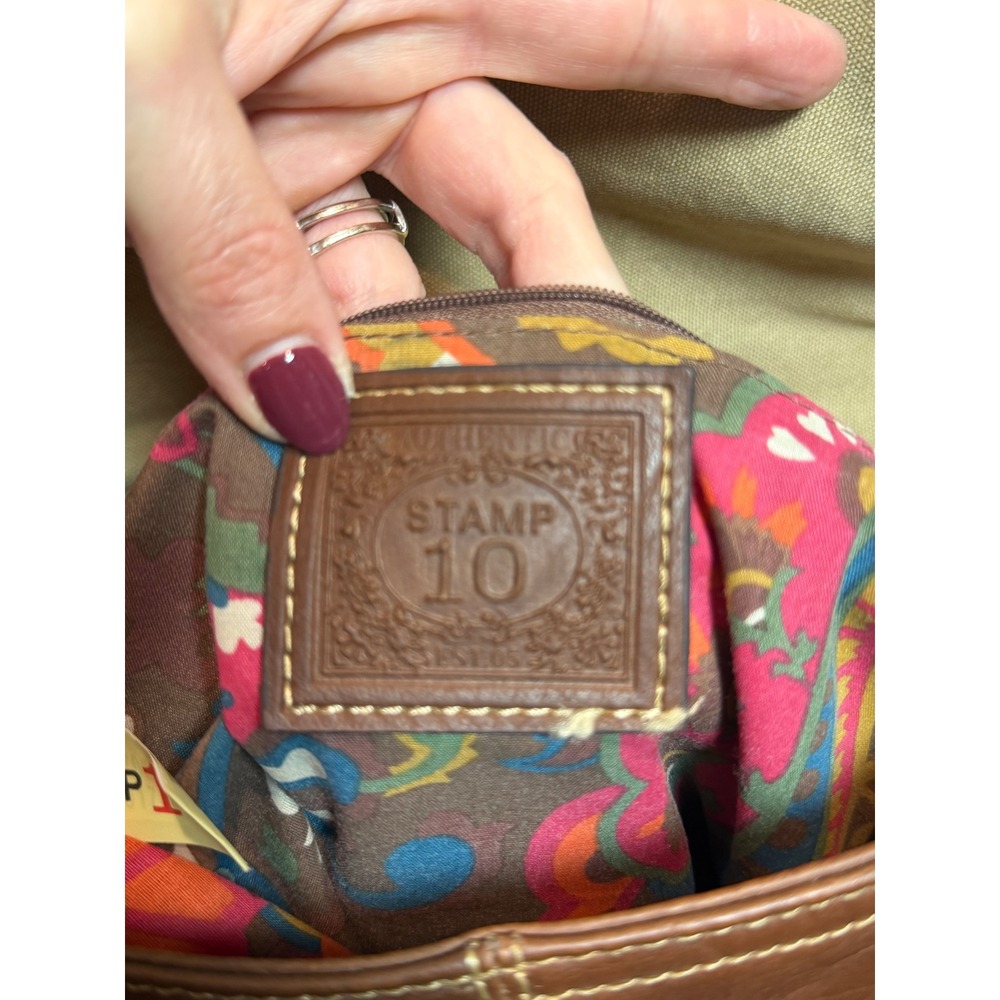 Stamp 10 Brown Faux Leather Embroidered Floral Crossbody Bag Paisley Lining Y2K